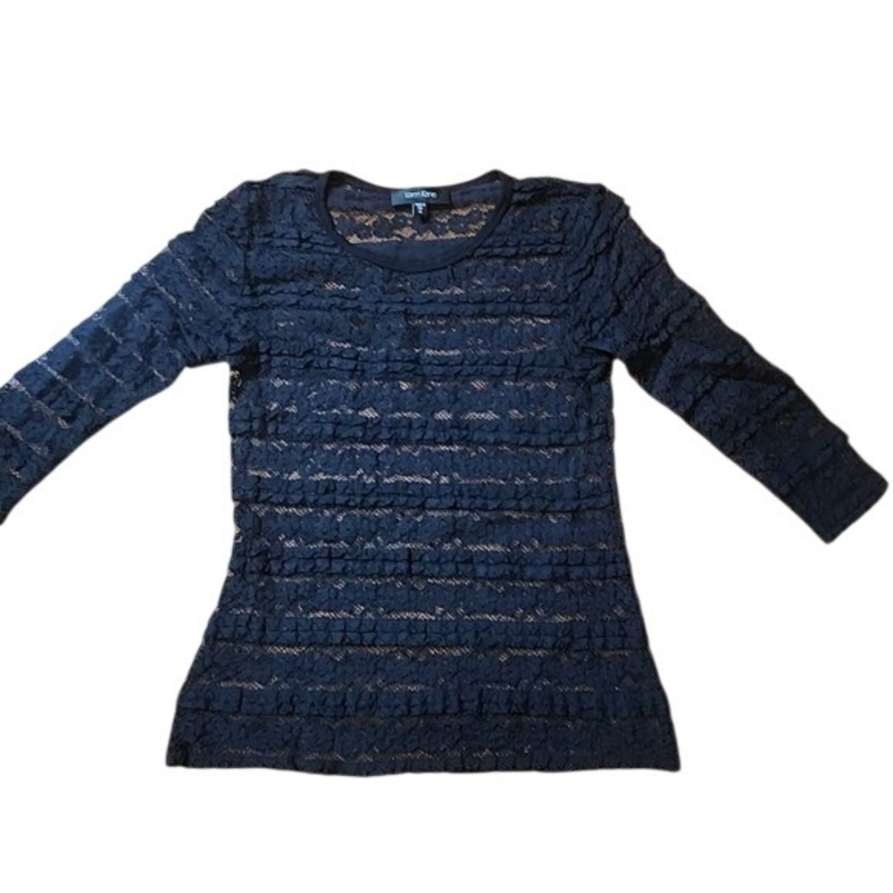 Karen Kane Black Lace Top‎ 3/4 Sleeve Crew Neck Goth Romantic XS